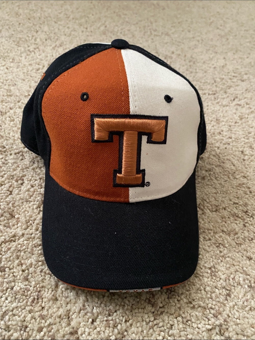 Zephyr UT Two-Tone Orange and White 'T' Baseball Cap with Black Brim
